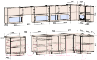 Готовая кухня Интерлиния Мила Матте 1.5x3.9 Б правая