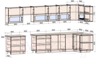 Готовая кухня Интерлиния Мила Матте 1.5x4.0 Б правая