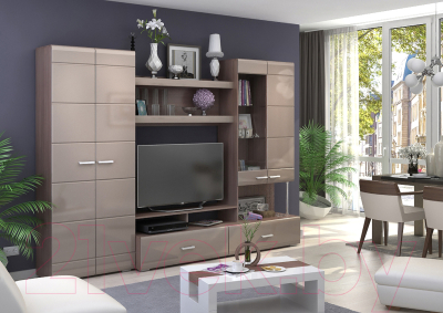 Стенка Стендмебель Вегас 1 (кофе с молоком/ясень шимо темный)