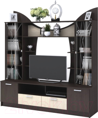 Стенка Стендмебель Ольбия (дуб белфорт/венге) - фото