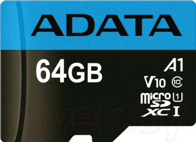 Карта памяти A-data Premier microSDXC 64GB + адаптер (AUSDX64GUICL10A1-RA1)