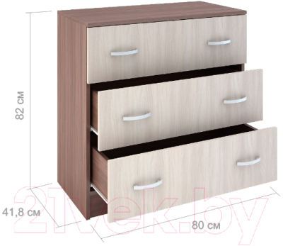 Комод Стендмебель Басса КМ-551-М 3 ящика (ясень шимо светлый/ясень шимо темный)