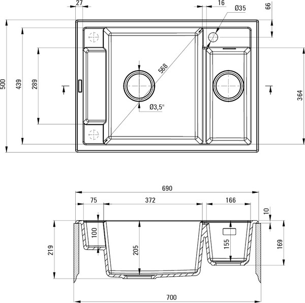 Мойка кухонная Deante Magnetic ZRM T503