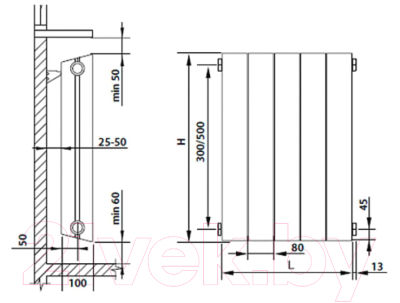 Радиатор биметаллический Royal Thermo PianoForte 500 Bianco Traffico (10 секций, с монтажным комплектом, кронштейном и кранами)