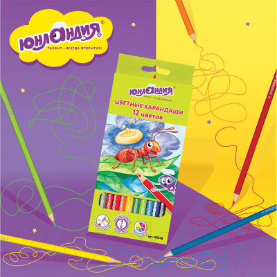 Набор цветных карандашей Юнландия В гостях у букашек / 181378