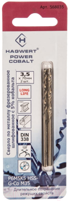 Набор сверл Hagwert Power-Cobalt 3.5х70мм Р6М5К5 / 568035 - фото
