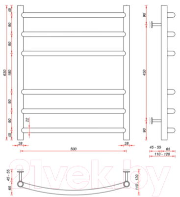 Полотенцесушитель водяной Fincopper FCR 63x50 Ral 9016 (нижнее подключение, белый)