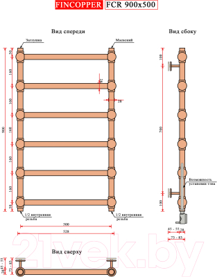 Полотенцесушитель водяной Fincopper FCR 90x50 Ral 9016