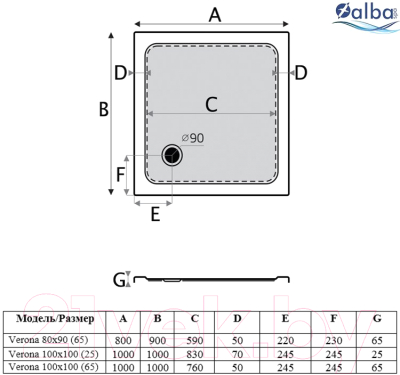 Душевой поддон Alba Spa Verona S 80x90 / ПКВ0110140100