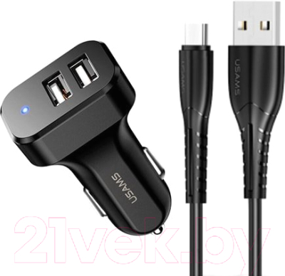 Зарядное устройство автомобильное Usams US-CC087 C13 + кабель Type-C / NTU35TC13TZ - фото