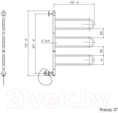 Полотенцесушитель электрический ZorG Флюгер 3П 45x75