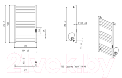 Полотенцесушитель электрический ZorG Соренто Гранд 50x90