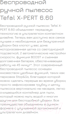 Вертикальный пылесос Tefal TY6878WO