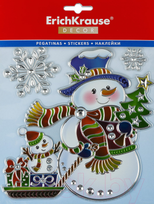 Набор наклеек на окно Erich Krause Decor Снеговик с подарками / 50884 - фото