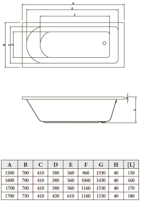 Ванна акриловая Bonito Home Elara 150x70 (с ножками)