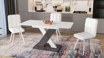 Обеденный стол ТриЯ Люксембург Тип 1 (ателье темный/белый/стекло белое матовое)