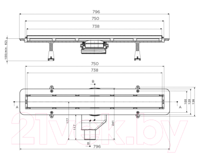 Трап для душа Pestan Confluo Frameless Line 750 273568 / 13701321