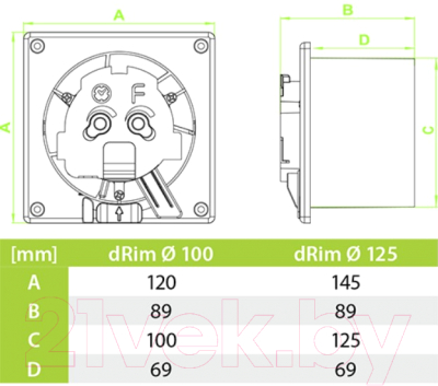 Вентилятор накладной AirRoxy dRim 100DTS