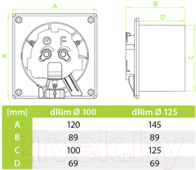 Вентилятор накладной AirRoxy dRim 100RMS