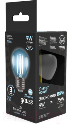 Лампа Gauss Filament Шар 9W 710lm 4100К Е27 / 105802209
