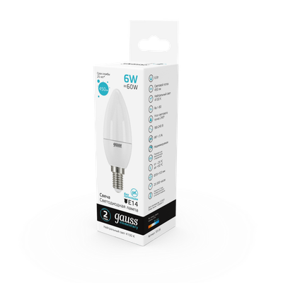 Лампа Gauss Elementary Свеча 6W 450lm 4100K Е14 / 33126