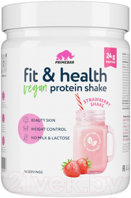 Протеин Prime Kraft Fit & Health Vegan Protein Shake клубничный коктейль - фото