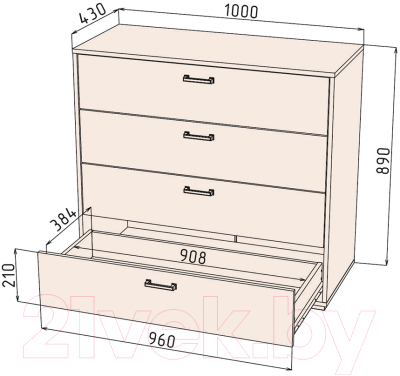 Комод Интерлиния SC-4Ш (дуб золотой/белый платинум)