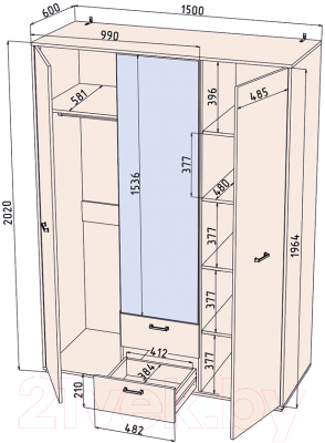Шкаф Интерлиния SC-ШК1 (дуб золотой/белый платинум)
