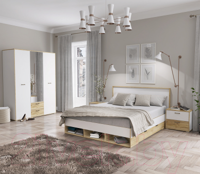 Комплект мебели для спальни Интерлиния Scandi-2 (дуб золотой/белый платинум)