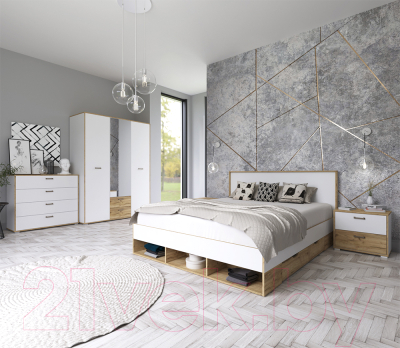 Комплект мебели для спальни Интерлиния Scandi-3 (дуб золотой/белый платинум)