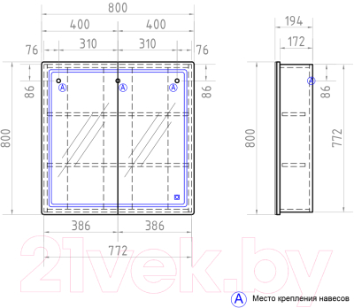 Шкаф с зеркалом для ванной Vigo Geometry 800