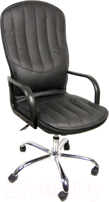 Кресло офисное Деловая обстановка Дипломат Хром ХН кожа (черный) - фото