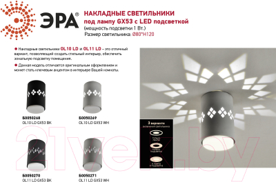 Точечный светильник ЭРА OL10 LD GX53 WH / Б0050269