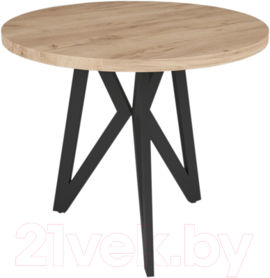 Обеденный стол Дабер 001 Круглый / С1.9.2.2 (опора металл черный/дуб крафт золото) - фото