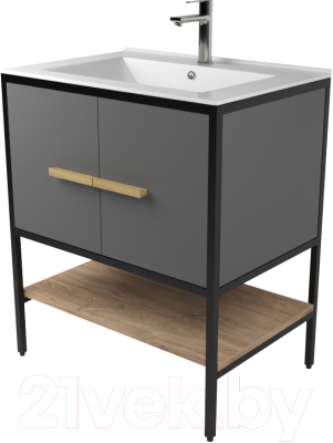 Тумба под умывальник Дабер 010 / Т10.7.2.4 (черный/серый/дуб канзас коричневый) - фото