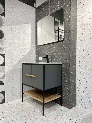 Тумба под умывальник Дабер 010 / Т10.7.2.4 (черный/серый/дуб канзас коричневый)