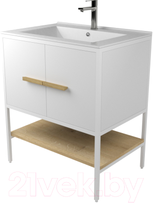 Тумба под умывальник Дабер 010 / Т10.7.1.5 (белый/белый/дуб гамильтон натуральный) - фото