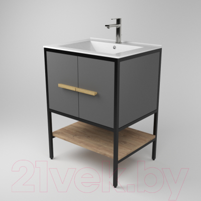 Тумба под умывальник Дабер 010 / Т10.6.2.4 (черный/серый/дуб канзас коричневый)