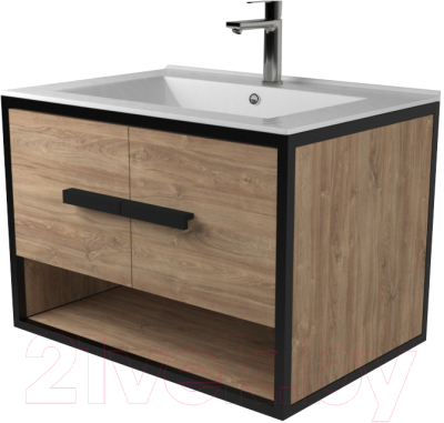 Тумба под умывальник Дабер 009 / Т9.7.2.6 (черный/дуб канзас коричневый) - фото