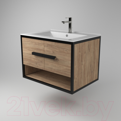 Тумба под умывальник Дабер 009 / Т9.7.2.6 (черный/дуб канзас коричневый)