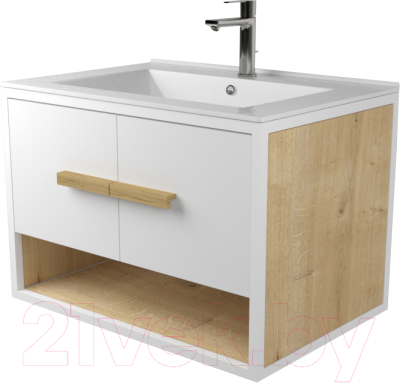 Тумба под умывальник Дабер 009 / Т9.7.1.5 (белый/белый/дуб гамильтон натуральный) - фото