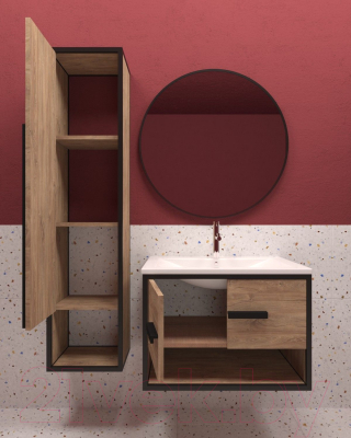 Тумба под умывальник Дабер 009 / Т9.7.2.4 (черный/серый/дуб канзас коричневый)