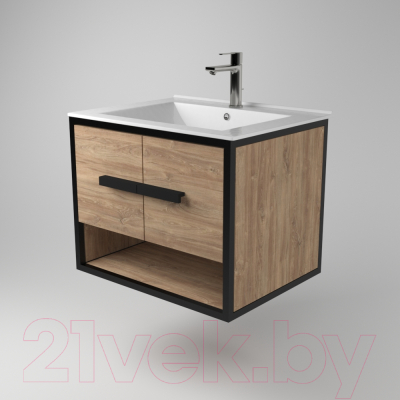Тумба под умывальник Дабер 009 / Т9.6.2.6 (черный/дуб канзас коричневый)
