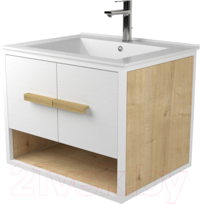 Тумба под умывальник Дабер 009 / Т9.6.1.5 (белый/белый/дуб гамильтон натуральный) - фото