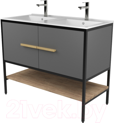 Тумба под умывальник Дабер 007 / Т7.10.2.4 (черный/серый/дуб канзас коричневый) - фото