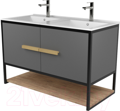 Тумба под умывальник Дабер 008 / Т8.10.2.4 (черный/серый/дуб канзас коричневый) - фото