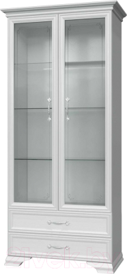Шкаф с витриной Bravo Мебель Грация 2 дверный 2 стекла 91.5x47x217.5 (полки стекло/белый/белый) - фото