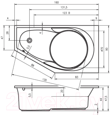 Ванна акриловая Riho Yukon 160 L