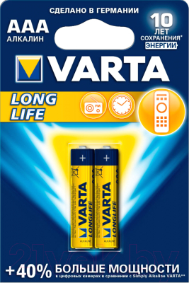 Комплект батареек Varta Longlife 4 AAA LR03 / 04103113412 - фото