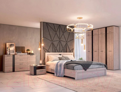 Прикроватная тумба Bravo Мебель Бриз планка слева (дуб нельсон/смоки софт/дуб ниагара)